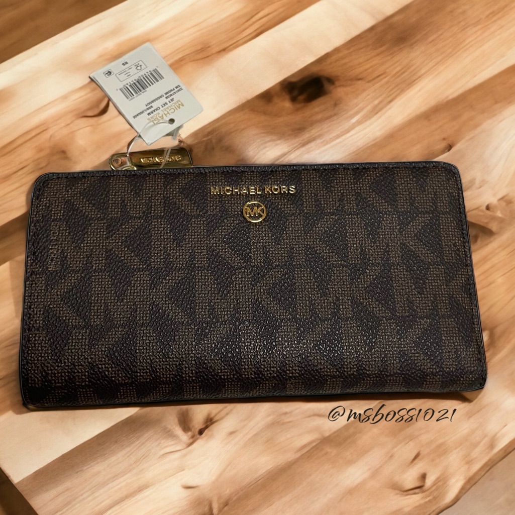 Michael Kors Brown/Luggage Large Double Snap Wallet Brand New